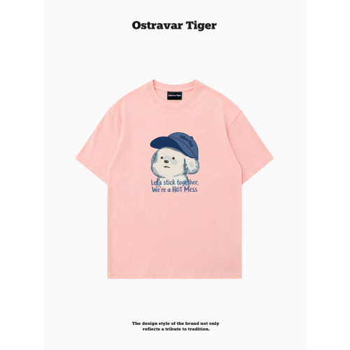 專櫃新款 Ostravar Tiger潮牌2025夏手繪慵懶風寬松純棉短袖女t恤