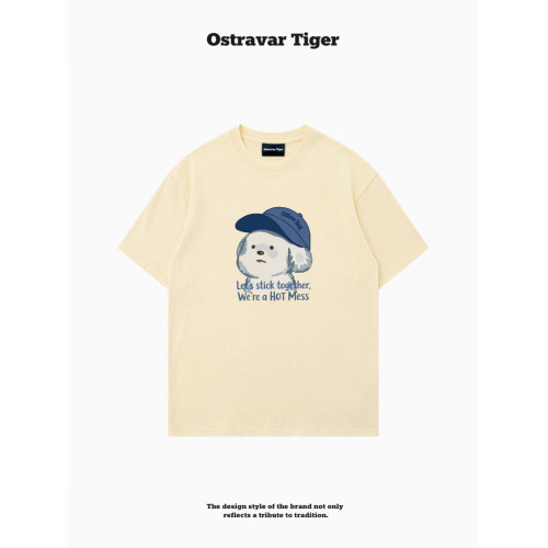 專櫃新款 Ostravar Tiger潮牌2025夏手繪慵懶風寬松純棉短袖女t恤