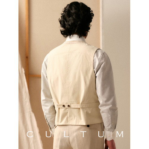 【柔軟輕薄】CULTUM苧麻天絲雙口袋古典西裝馬甲男士休閒西服馬夾
