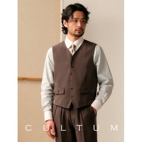 【柔軟輕薄】CULTUM苧麻天絲雙口袋古典西裝馬甲男士休閒西服馬夾