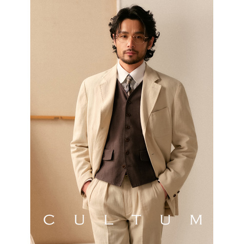 【柔軟輕薄】CULTUM苧麻天絲雙口袋古典西裝馬甲男士休閒西服馬夾