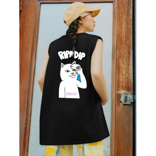 RIPNDIP賤貓卡通中指貓運動純棉時尚原宿風搞怪大碼背心無袖T恤