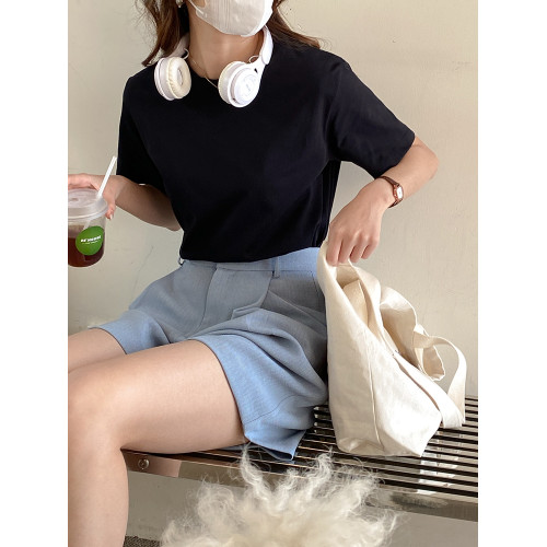 百分之三 無縫工藝 200g重磅全棉正肩女t恤情侶裝大碼小個子20436