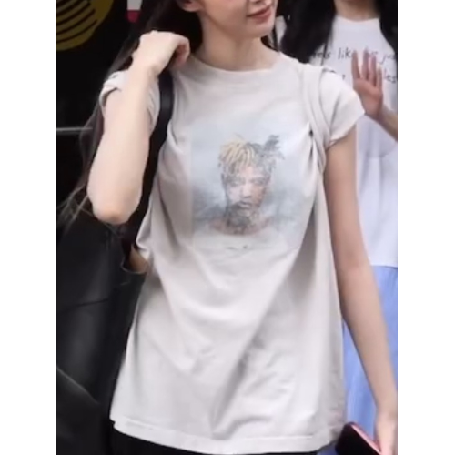 2025巨好看的印花圖案短袖女t恤夏季韓版洋氣寬松顯瘦休閒上衣薄