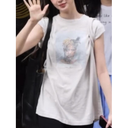 2025巨好看的印花圖案短袖女t恤夏季韓版洋氣寬松顯瘦休閒上衣薄