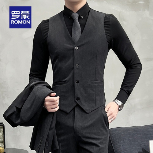 羅矇新郎西裝馬甲套裝男士結婚伴郎商務職正裝業修身工作服兄弟裝