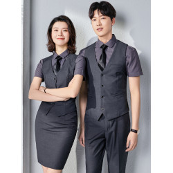 職業裝男女同款正裝短袖襯衣工裝銀行酒店前台經理工作服馬甲套裝