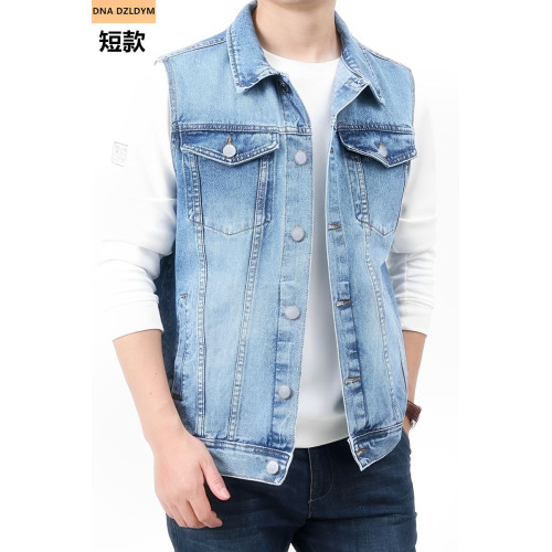 春夏2025新款休閒牛仔馬甲無袖坎肩男士短款時尚淺藍色戶外馬夾男