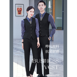 新款馬甲結婚主持演講職業裝坎肩台球餐廳銀行馬夾工作服酒紅色