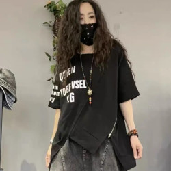 歐洲站2025夏季新品圓領字母印花短袖女t恤顯瘦百搭打底上衣潮ins