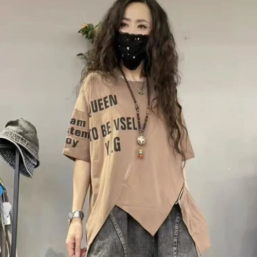 歐洲站2025夏季新品圓領字母印花短袖女t恤顯瘦百搭打底上衣潮ins