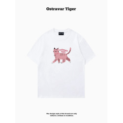 專櫃新款 Ostravar Tiger潮牌2025夏手繪慵懶風寬松純棉短袖女t恤