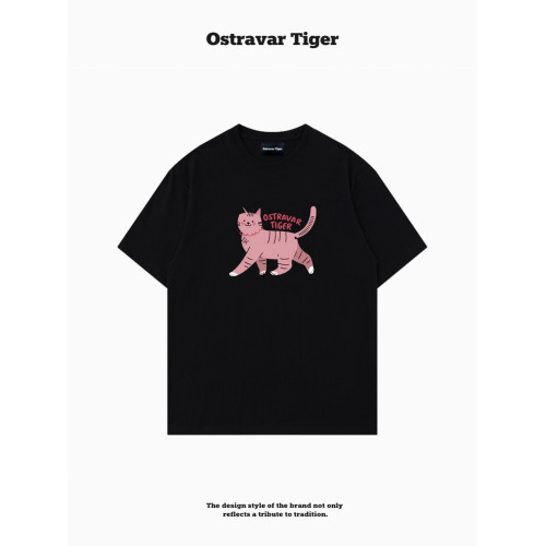 專櫃新款 Ostravar Tiger潮牌2025夏手繪慵懶風寬松純棉短袖女t恤