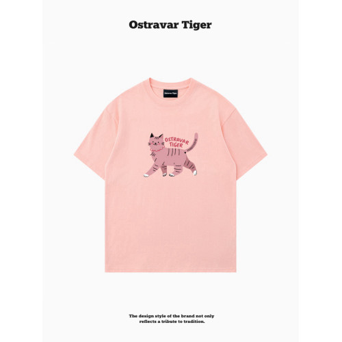 專櫃新款 Ostravar Tiger潮牌2025夏手繪慵懶風寬松純棉短袖女t恤