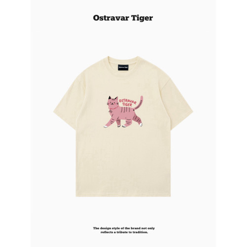 專櫃新款 Ostravar Tiger潮牌2025夏手繪慵懶風寬松純棉短袖女t恤