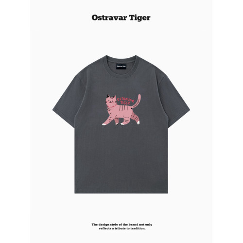 專櫃新款 Ostravar Tiger潮牌2025夏手繪慵懶風寬松純棉短袖女t恤