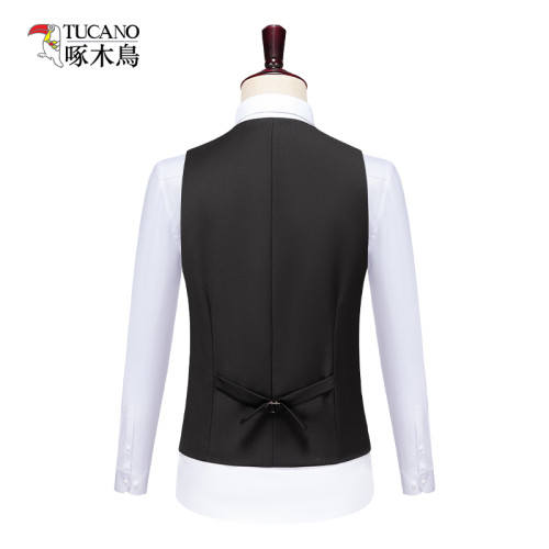 啄木鳥新款V領商務新郎婚禮西服禮服英倫風馬甲修身兄弟團伴郎服