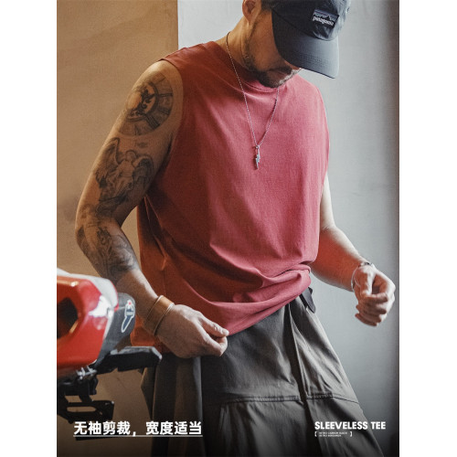 馬登工裝 美式復古硬漢做舊背心純棉運動健身打底坎肩無袖T恤男夏