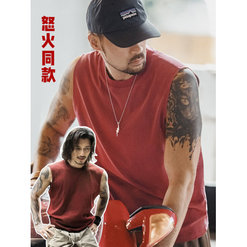 馬登工裝 美式復古硬漢做舊背心純棉運動健身打底坎肩無袖T恤男夏