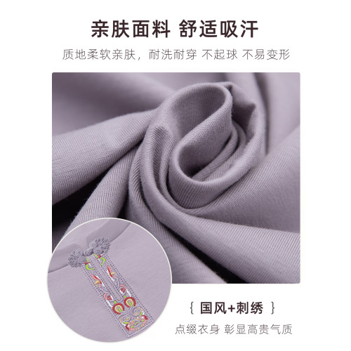老年人純棉短袖女士t恤新款媽媽夏裝寬松大碼新中式國風女裝上衣
