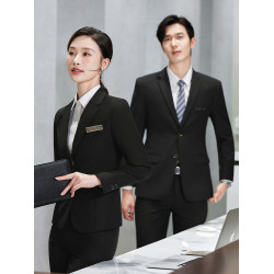 灰色商務職業男女同款西服三件套正裝銀行別克4S工作服銷售樓馬甲