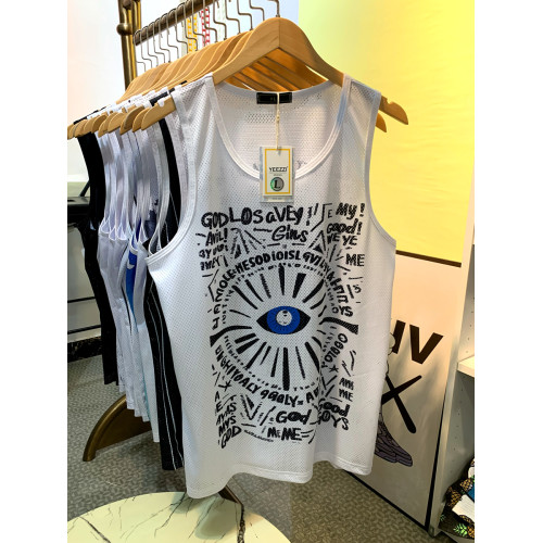 冰絲網孔印花速乾網紅背心男女無袖T恤運動健身旅遊海灘度假旅遊