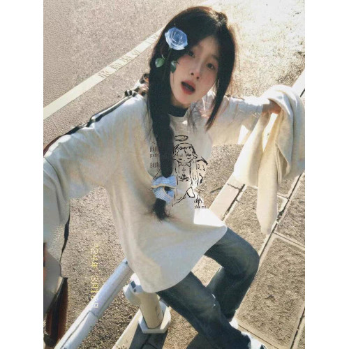 美式復古天使三條杠短袖女t恤夏2025寬松潮牌情侶巨好看夏日上衣