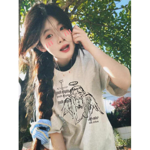 美式復古天使三條杠短袖女t恤夏2025寬松潮牌情侶巨好看夏日上衣