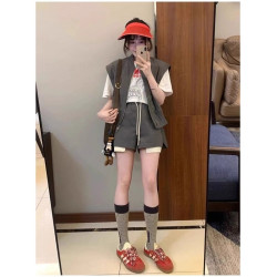 特大碼300斤美式工裝馬甲上衣套裝男女夏高腰休閒運動短褲兩件套2