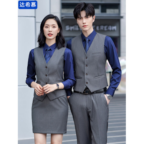 馬甲套裝酒吧ktv服務員工作服男女同款酒店工裝製服襯衫刺綉