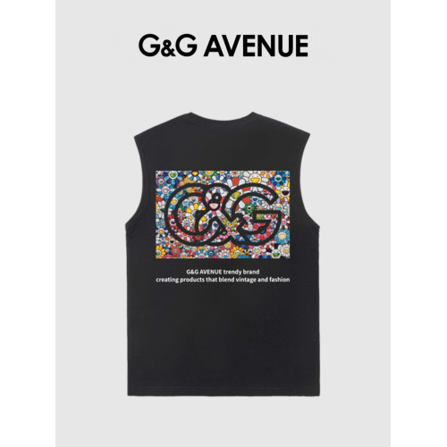 G&G AVENUE夏季男士純棉運動背心男帥氣時尚印花無袖t恤坎肩短袖