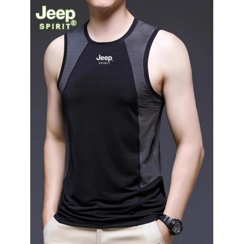 JEEPSPIRIT吉普無袖冰絲t恤男2025新款戶外健身跑步背心T恤速乾衣