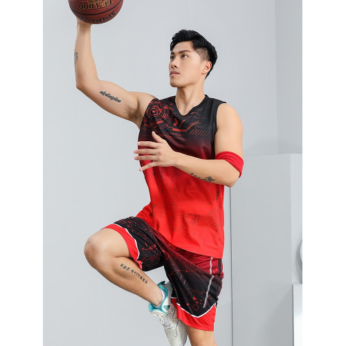速乾背心短褲套裝男加肥加大碼休閒青年流行漸變色運動透氣籃球服