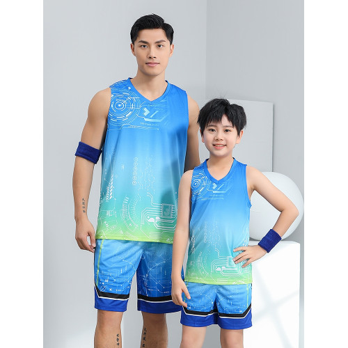速乾背心短褲套裝男加肥加大碼休閒青年流行漸變色運動透氣籃球服