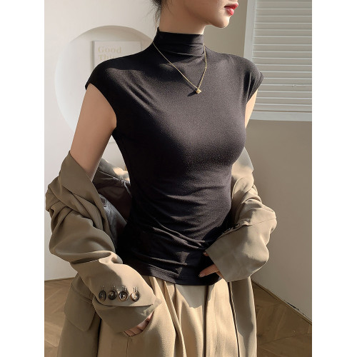 半高領無袖背心女t恤2025新款春夏莫代爾內搭坎肩修身打底上衣