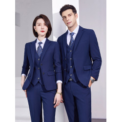 藏青西服套裝男女同款商務正裝職業工作服4S店售樓部西裝馬甲工裝