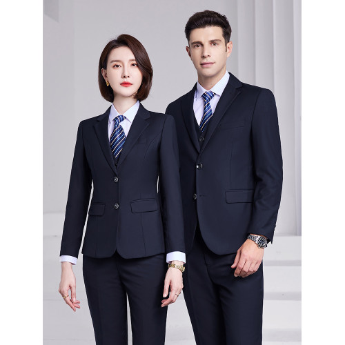 藏青西服套裝男女同款商務正裝職業工作服4S店售樓部西裝馬甲工裝