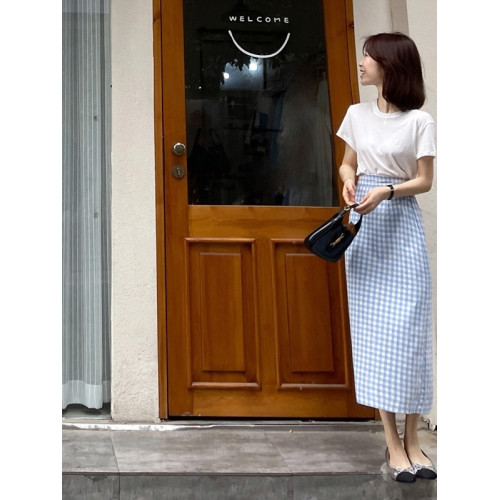 法式rouje damas小個子穿搭高級感格子半身裙甜辣風套裝裙子女T恤