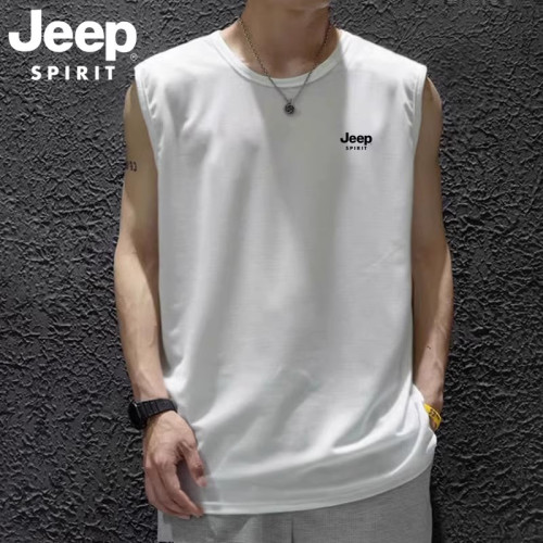 JEEP吉普短袖t恤男士夏季冰絲速乾透氣坎肩加大碼運動無袖背心男