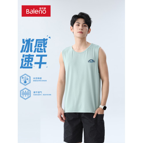班尼路冰絲網眼背心男士夏季薄款綠色速乾衣美式健身運動無袖t恤