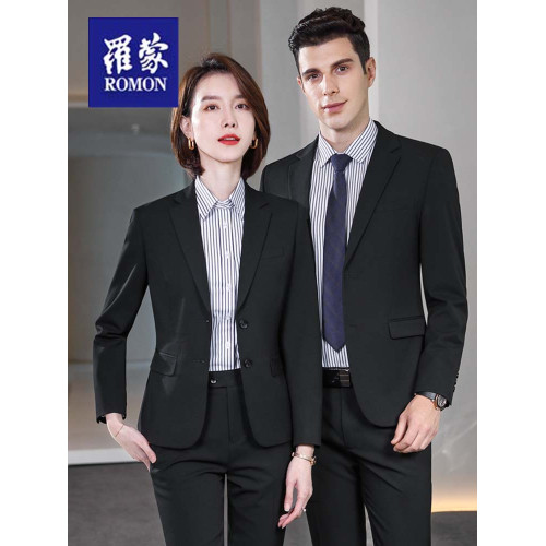 羅矇高級彈力黑色西裝套裝男女士三件套商務正裝西服外套工作服