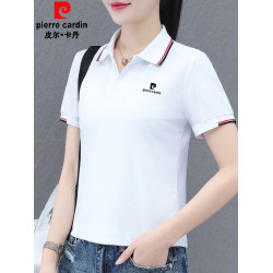 皮爾卡丹純棉短袖polo衫女2025年夏季新款媽媽工作服翻領T恤上衣