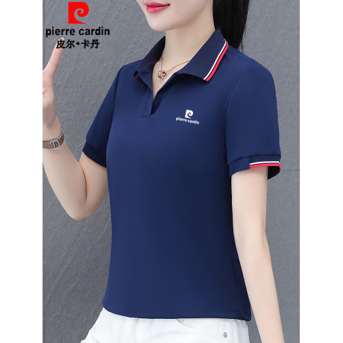 皮爾卡丹純棉短袖polo衫女2025年夏季新款媽媽工作服翻領T恤上衣
