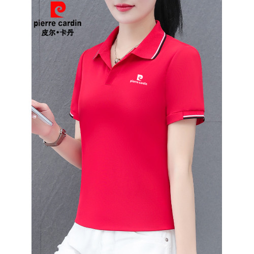 皮爾卡丹純棉短袖polo衫女2025年夏季新款媽媽工作服翻領T恤上衣
