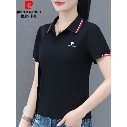 皮爾卡丹純棉短袖polo衫女2025年夏季新款媽媽工作服翻領T恤上衣