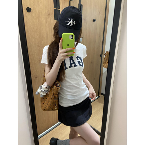 美式修身辣妹白色正肩女T恤夏季新款緊身印花短袖百搭減齡款上衣