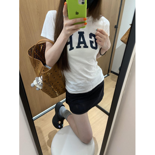 美式修身辣妹白色正肩女T恤夏季新款緊身印花短袖百搭減齡款上衣