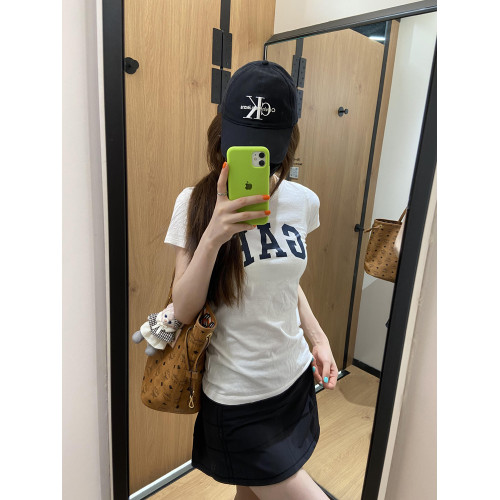 美式修身辣妹白色正肩女T恤夏季新款緊身印花短袖百搭減齡款上衣