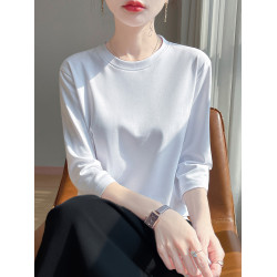 七分袖女t恤純棉中袖新款春秋季圓領寬松休閒打底衫半袖正肩高級