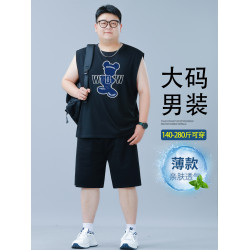 加肥加大運動套裝男款夏季2025新款青少年大碼寬松男裝背心短褲潮